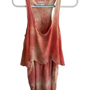 Gypsy 05 Women’s 100% Silk Mini Dress Tie Dye Pink Boho Summer Festival Size XS